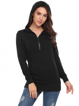 

Black Women Casual Solid Long Sleeve Pullover zip up Hoodie, Multicolor
