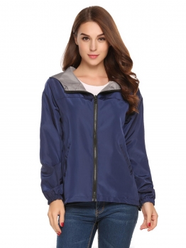 

Navy blue Hooded Long Sleeve Solid Two Sides Wear Jacket, Multicolor