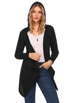 

Black Long Sleeve Solid Open Front Knit Cardigan, Multicolor