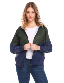 

Army green Women Long Sleeve Windbreak Waterproof Patchwork Drawstring Hooded Coat Jacket, Multicolor