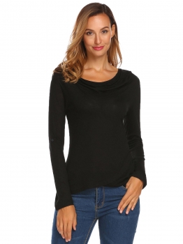 

Black Women Scoop Neck Long Sleeve Button T-Shirt, Multicolor