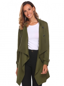 

Army green Women Fashion Long Sleeve Solid Trench Coat, Multicolor