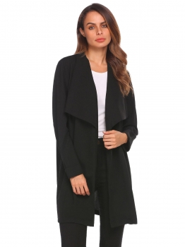 

Black Long Sleeve Solid Open Front Cardigan Trench Jacket, Multicolor