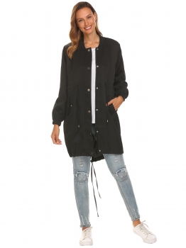 

Black Women Casual Long Sleeve Zipper Solid Lightweight Jacket Baseball Collar, Multicolor