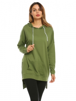 

Army green Women Long Sleeve High Low Side Slit Zipper Pullover Solid Casual Hoodies, Multicolor