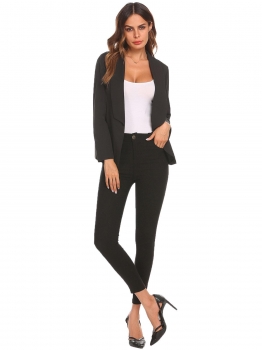 

Black Women Lapel Collar Solid Long Sleeve Slim Fit Blazer Jacket, Multicolor