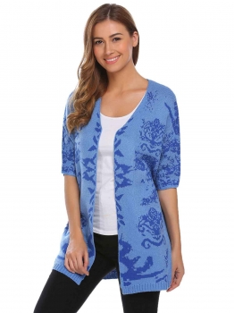 

Purple Women Casual Half Sleeve Contrast Color Printed Sweater, Multicolor
