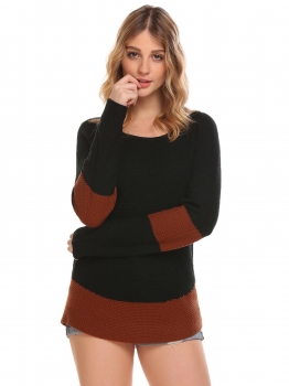 

Black O-Neck Long Sleeve Patchwork Pullover Warm Casual Sweater, Multicolor