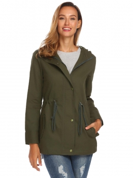 

Army green Women Casual Hooded Long Sleeve Zipper Lightweight Slim Jacket, Multicolor