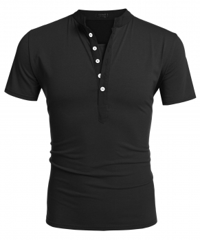 

Black COOFANDY Men Casual Short Sleeve Stand Collar Button Basic T-Shirt Shirts, Multicolor