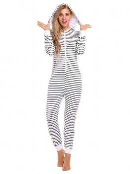 

Black Hooded Long Sleeve Striped Supersoft Pajamas, Multicolor