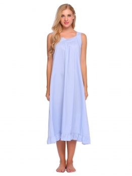 

Light purple Victorian Sleeveless Solid Ruffled Hem Nightgown, Multicolor