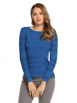 

Blue Long Sleeve O Neck Solid Slim Pullover Sweaters, Multicolor