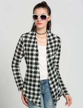 

White Casual Plaid Long Sleeve Open Stitch Blazers, Multicolor