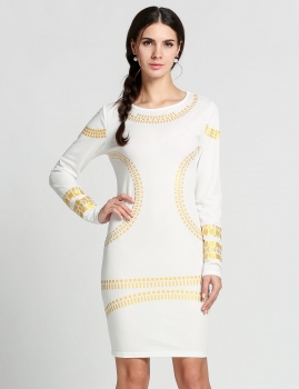 

White Sexy Sequins Long Sleeve Bodycon Party Dress, Multicolor