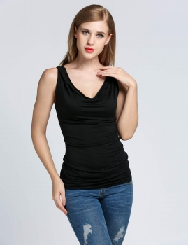 

Black Women Fashion Casual Round Neck Sleeveless Stretch Draped Solid Tops Vests Tanks & Camis, Multicolor