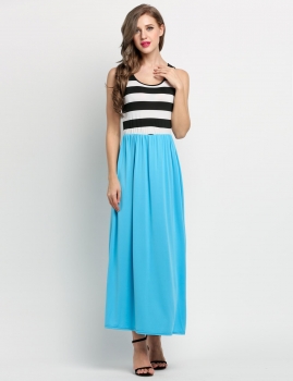 

Light blue New Stylish Lady Women's Sleeveless Striped O-neck Party Maxi Long Casual Dresses, Multicolor