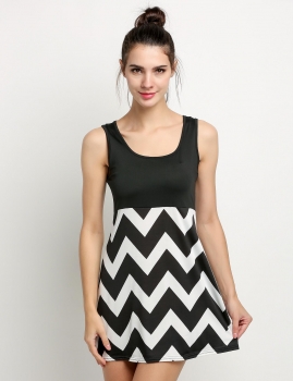 

Black New Women Fashion Sleeveless O-Neck Sexy Tank High Waist Elastic Mini Casual Dresses, Multicolor