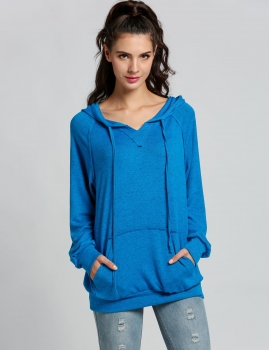 

Blue Long Sleeve Solid Casual Hooded Loose Pullover Hoodies, Multicolor