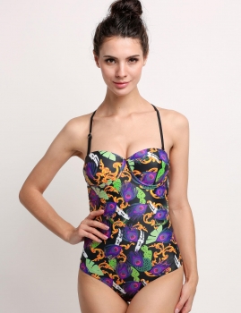 

Mono Style Halter Bandage Back Lace Up One Piece Swimwear, Multicolor