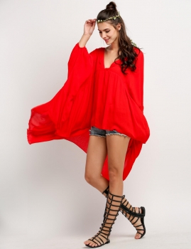 

Red Sexy Ladies Women V-Neck Long Sleeve Mini Casual Dresses