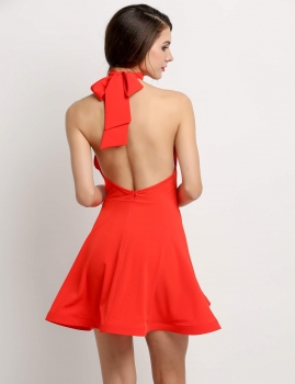 

Red Fashion Women Halter Off the Shoulder Sleeveless Sexy Mini Going Out Dresses, Multicolor