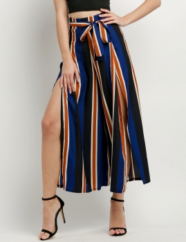 

Blue Women High Waist Slit Long Wide Pants Trousers Dresses Skirts, Multicolor
