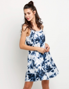 

Blue Sleeveless Women Strap Mini Print Going Out Dress, Multicolor