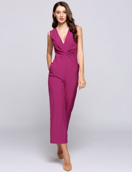 

Deep V-Neck Solid Sleeveless Wide Leg Pants Jumpsuits, Multicolor