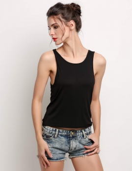 

Black Hollow Out Basic Sleeveless Slim Fit Summer Tank Tops, Multicolor