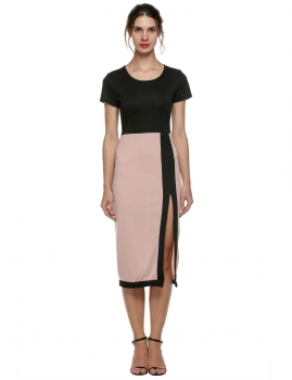 

Nude Sexy Open Fork High Waist Bodycon Tunic Going Out Dress, Multicolor