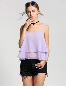 

Purple Ruffles Sleeveless Spaghetti Strap Sexy Chiffon Camisole, Multicolor