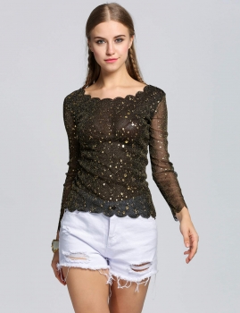 

Black Spring Women Lace Gauze Render Unlined Upper Garment Of Female Long Sleeves Shirts & Blouses, Multicolor