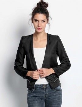 

Black Long Sleeve Slim Front Open Zipper Blazer, Multicolor
