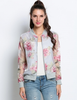 

Red Long Sleeve Floral Printed Crop Jacket, Multicolor