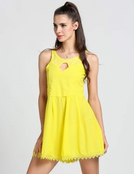 

Yellow Sleeveless Cut Out Lace Rompers, Multicolor
