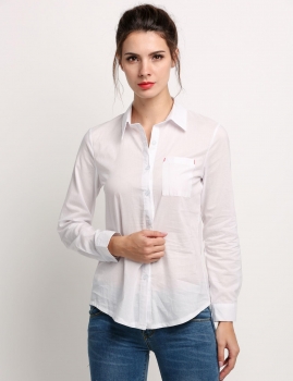 

White Women's Sexy Turn Down Collar Cotton Basic Ladies Tops Long Sleeve New Shirts & Blouses, Multicolor