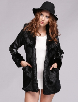 

Black New Hot Stylish Women's Faux Fur Synthetic Leather Long Outerwear Coats & Jackets, Multicolor
