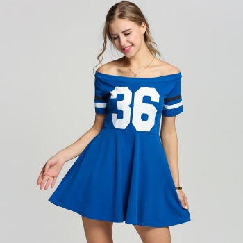 

Blue Off-shoulder Short Sleeve Bodycon Dress Prom Going Out Dress, Multicolor