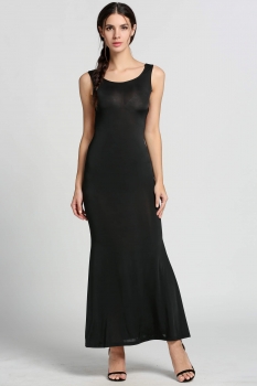 

Black Fashion Ladies Women Sexy Sleeveless Backless Strap Solid Slim Long Casual Dresses, Multicolor