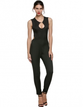 

Black Sleeveless O-neck Backless Solid Full-Length Jumpsuit, Multicolor