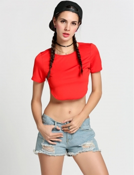 

Red Fashion Ladies Women Sexy Short Sleeve Backless Stretch Irregular Hem Club Casual Tank Crop Tops, Multicolor
