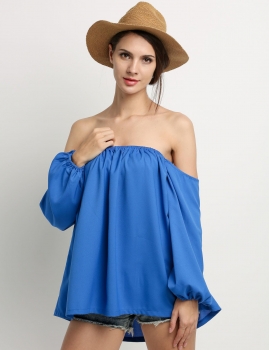 

Blue New Lady Women Fashion Sexy Off the Shoulder Loose Chiffon Shirts & Blouses Casual Tops, Multicolor