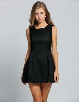 

Black O-Neck Sleeveless Sundress Patchwork Tank Party Dress, Multicolor