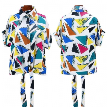 

Blue New Lady Women's Fashion Short Sleeve Bandage Loose Lapel Neck Chiffon Top Shirts & Blouses, Multicolor