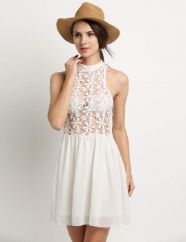 

White New Stylish Lady Women's Fashion Sleeveless Stand Collar Sexy Slim Going Out Dresses, Multicolor