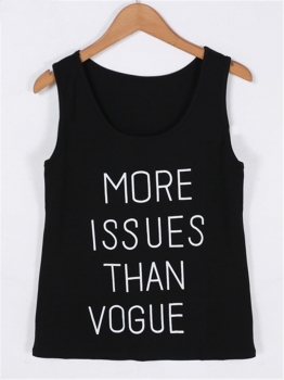 

Black Stylish Lady Women Sexy Casual O-neck Sleeveless Letter Print Tops Tanks & Camis, Multicolor