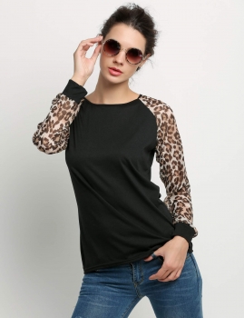 

Black New Stylish Lady Women's Fashion Long Sleeve O-Neck Patchwork & Blouses Tank Tops T-Shirts, Multicolor