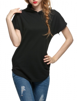 

Black Solid Short Sleeve Side Pocket Hooded T-Shirts, Multicolor