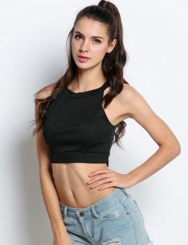

Black Sleeveless O-Neck Sexy Slim Solid Crop Top, Multicolor
